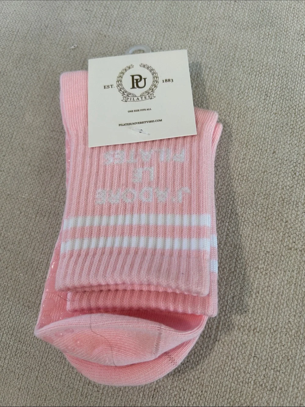 Pilates Univer 1883 Country Club Nonslip Grip Crew Socks, Pink, NWT